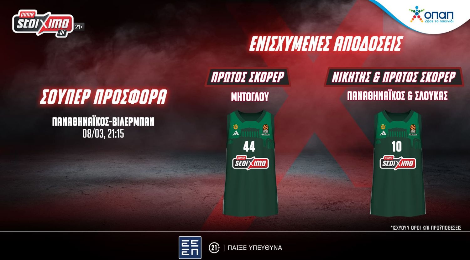 EuroLeague: Παναθηναϊκός-Βιλερμπάν με σούπερ προσφορά κι ενισχυμένες αποδόσεις στο Pamestoixima.gr!