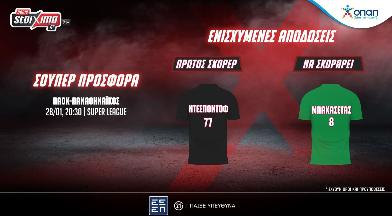 ΠΑΟΚ-Παναθηναϊκός με σούπερ προσφορά & ενισχυμένες αποδόσεις στο Pamestoixima.gr!